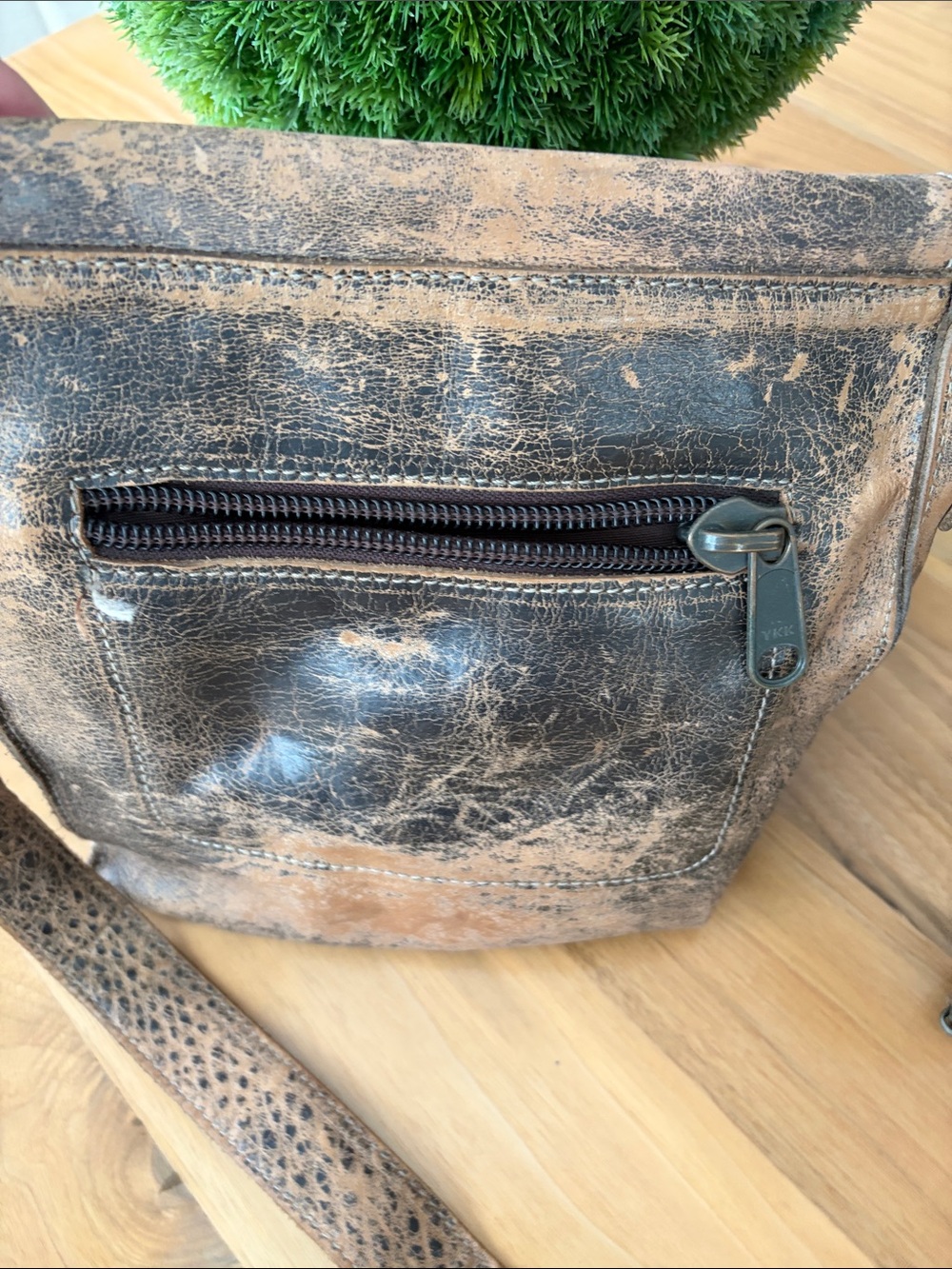 BED|STU Distressed Two-Tone Brown Crossbody Bag - Picture 6 of 8